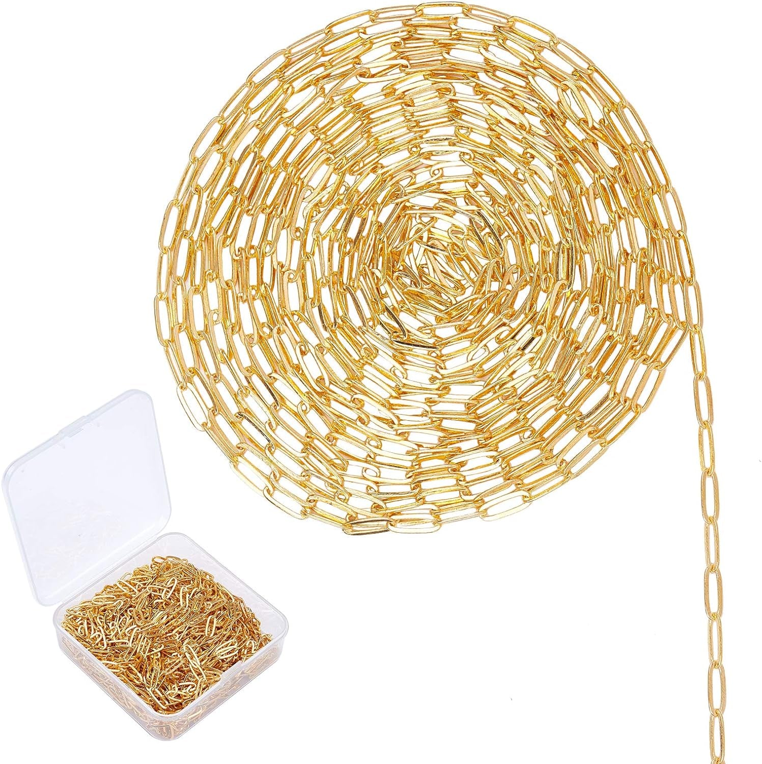32Feet Gold Paperclip Chains Link Spool Bulk Necklace Length 7.6Mm Width 2.6Mm for Women Jewelry Necklace Bracelet Pendant Making, Golden