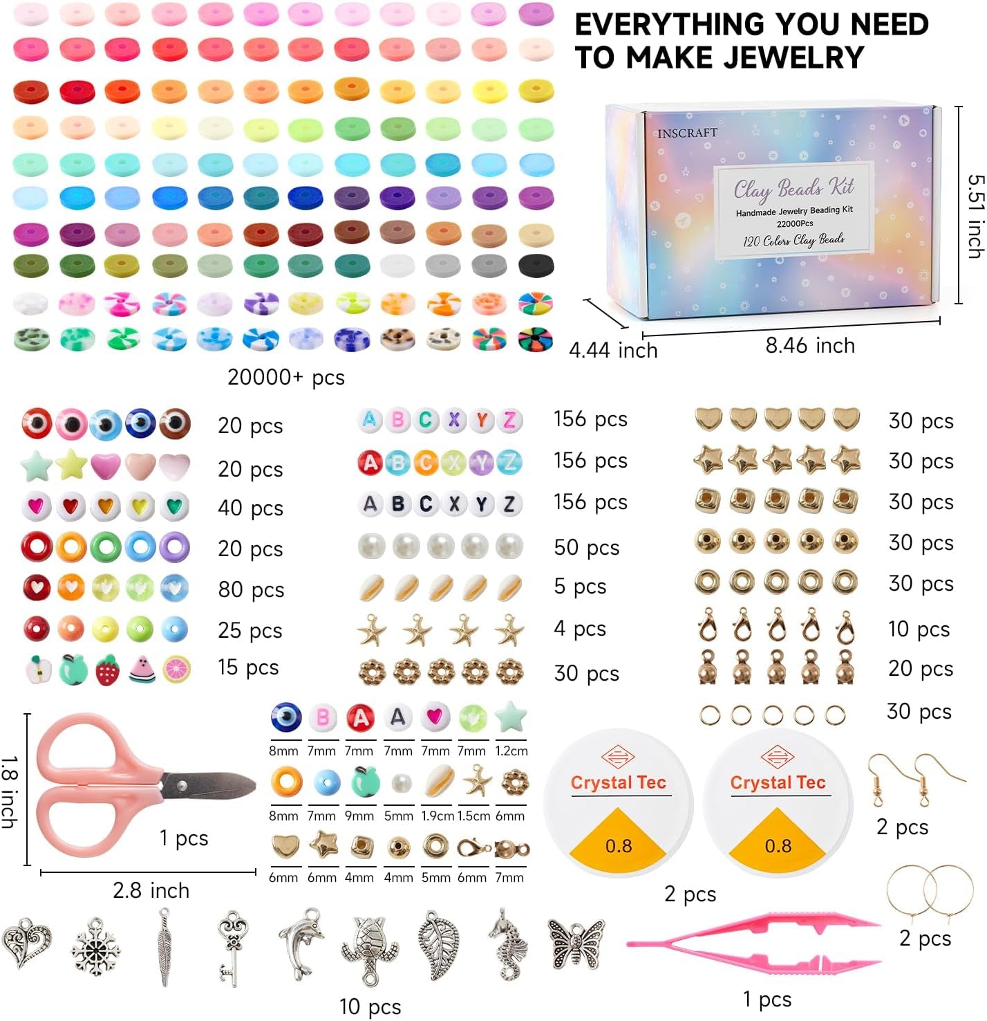 22000 Pcs Clay Beads for Bracelet Making Kit, 120 Colors Flat round Polymer Clay Beads, Friendship Bracelet Kit Heishi Beads for DIY Jewelry Making, Crafts Gift for Girls Teen Ages 6-12