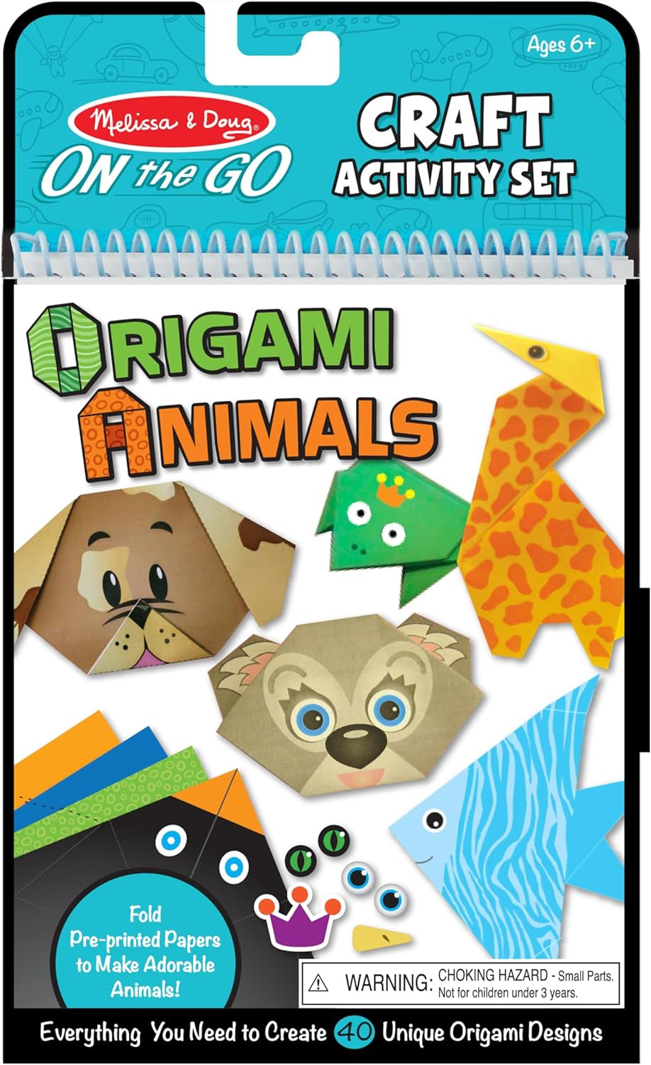 on the Go Origami Animals Craft Activity Set - 38 Stickers, 40 Origami Papers - Travel Activity, Arts and Crafts, Kids for Ages 5+