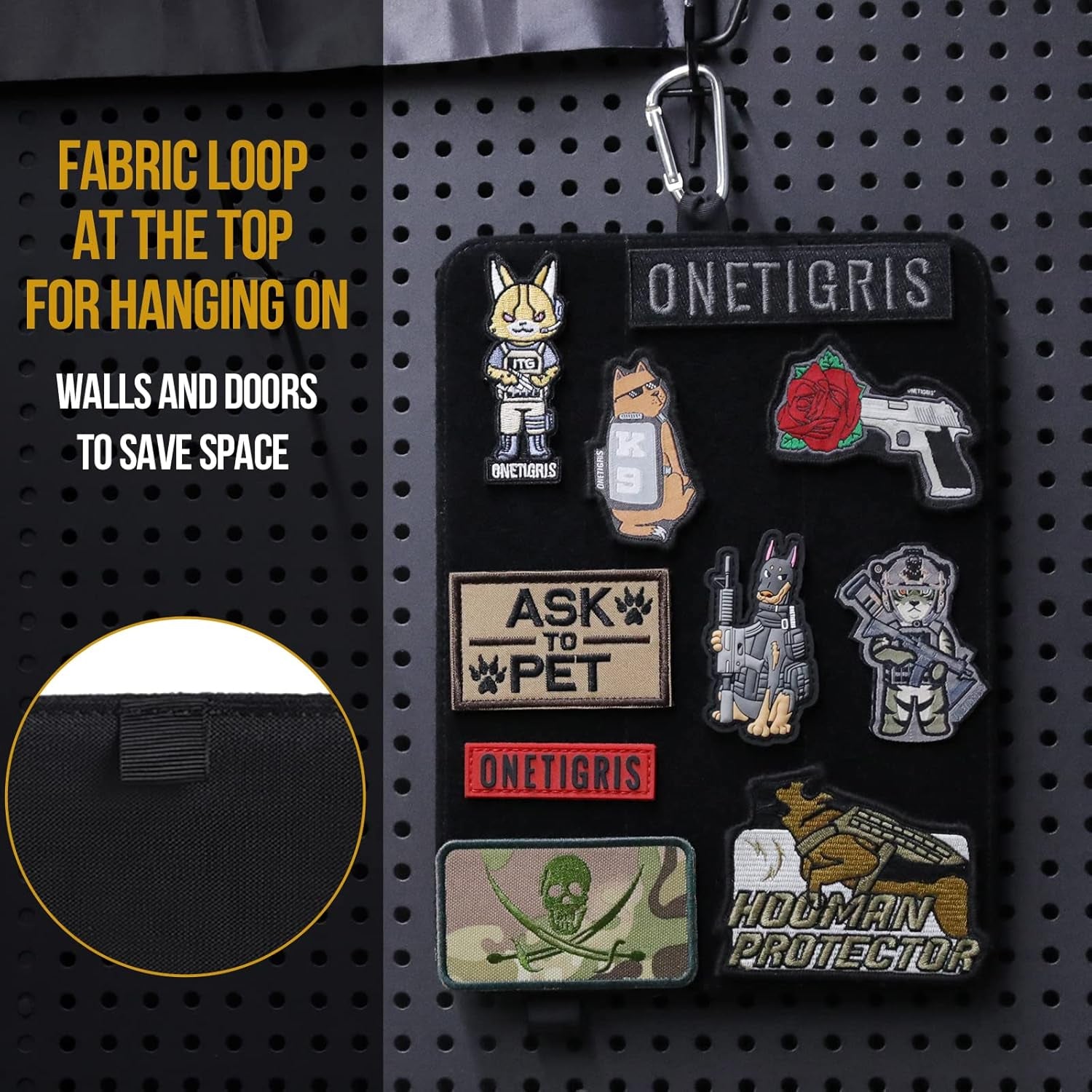Patch Board, Tactical Patches Display Panel Stand Holder Organizer with Loop Surface for Hook &amp; Loop Patch, Morale Patch, Military Patch Collections(No Patches Included) - Black