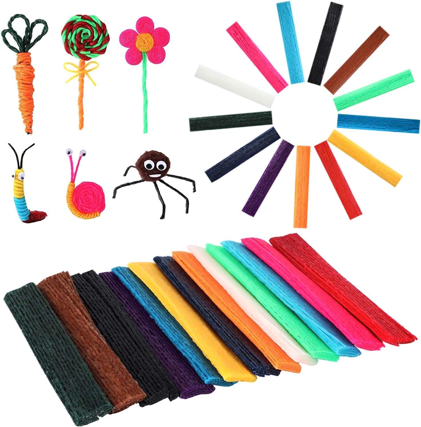 1000PCS Wax Craft Sticks Bendable Sticky Wax Yarn Sticks in 13 Colors with Blue Storage Bag for Kids DIY Art Supplies