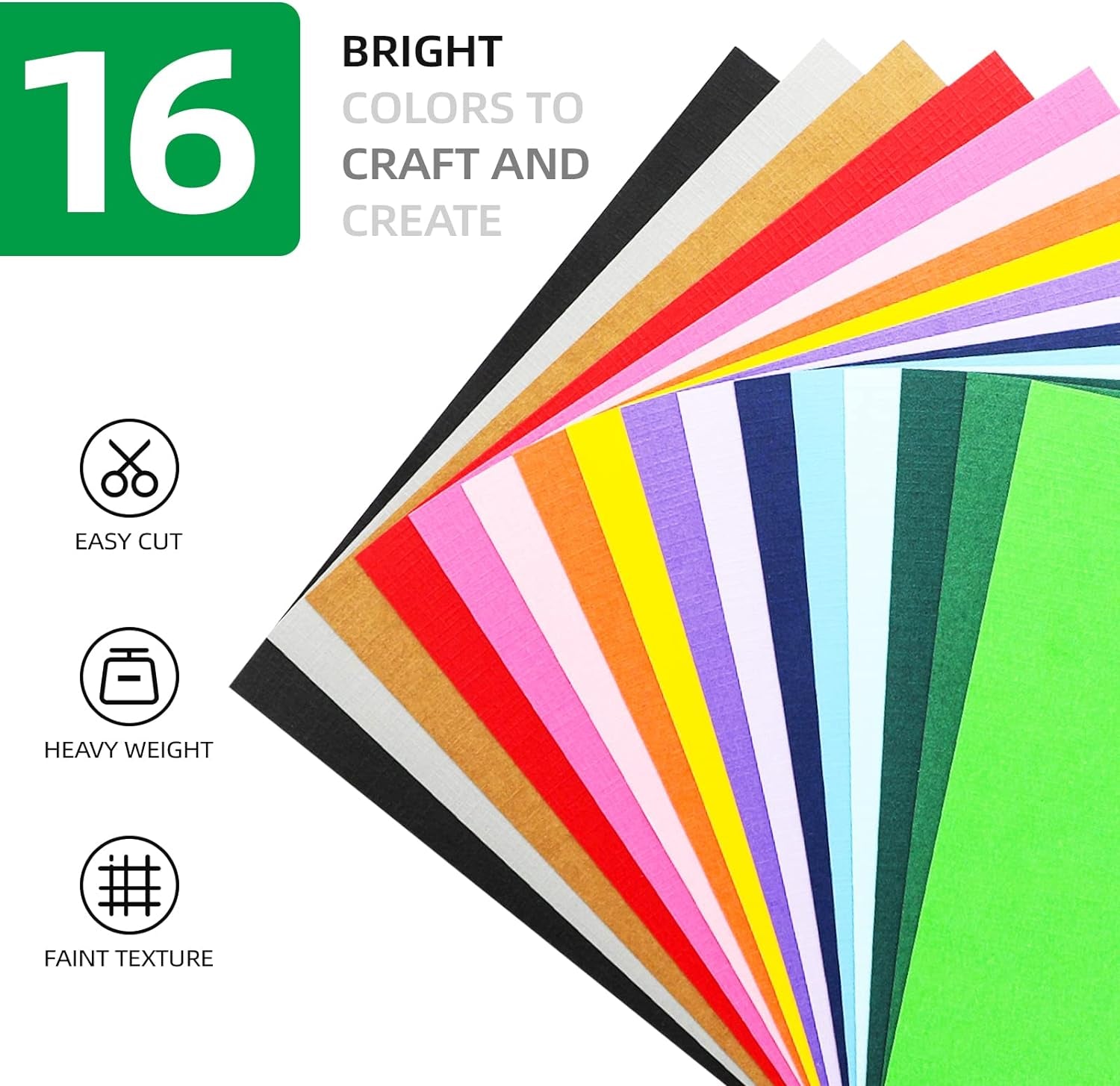 48 Sheets 12X12 Square Solid Core Colorful Cardstock Textured 80 Lb Multi Colored Card Stock Paper 16 Assorted Colors for Cricut Card Making