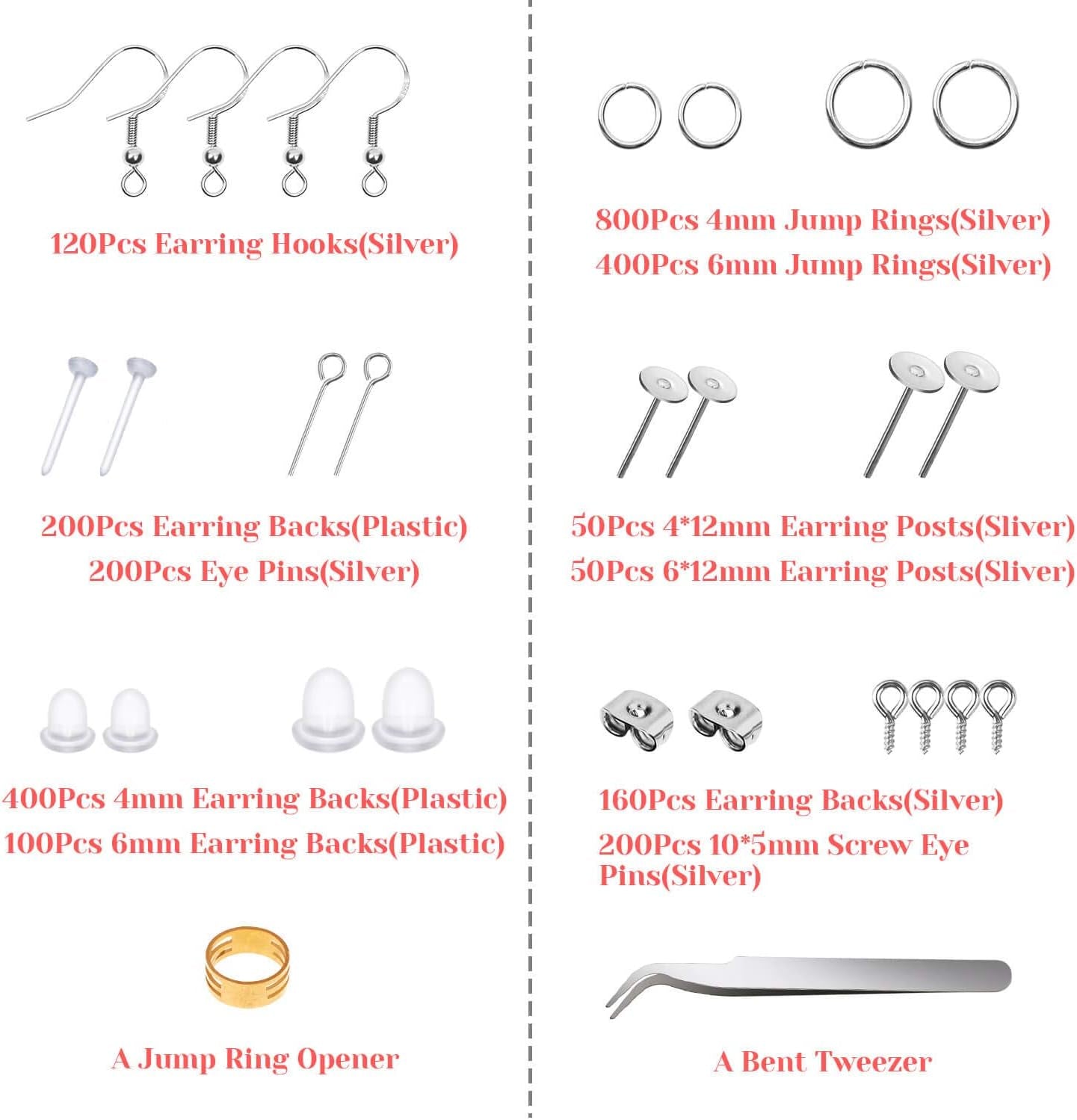 Hypoallergenic Earring Making Kit,  3080Pcs Earring Supplies Kit Includes Earring Hooks, Earring Backs, Jump Rings, Eye Pins, Earring Posts and Tools for Earring Making and Repairing