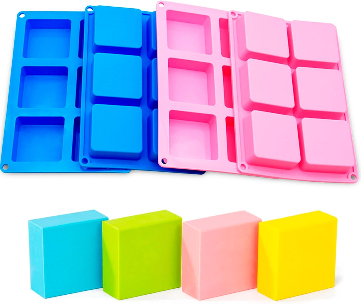 4 Pack Silicone Soap Molds,Rectangle Soap Mold,6 Cavities Silicone Molds for Craft Soap Making,Cake Chocolate Mold,With 100Pcs 3.5X5 Inches Bags