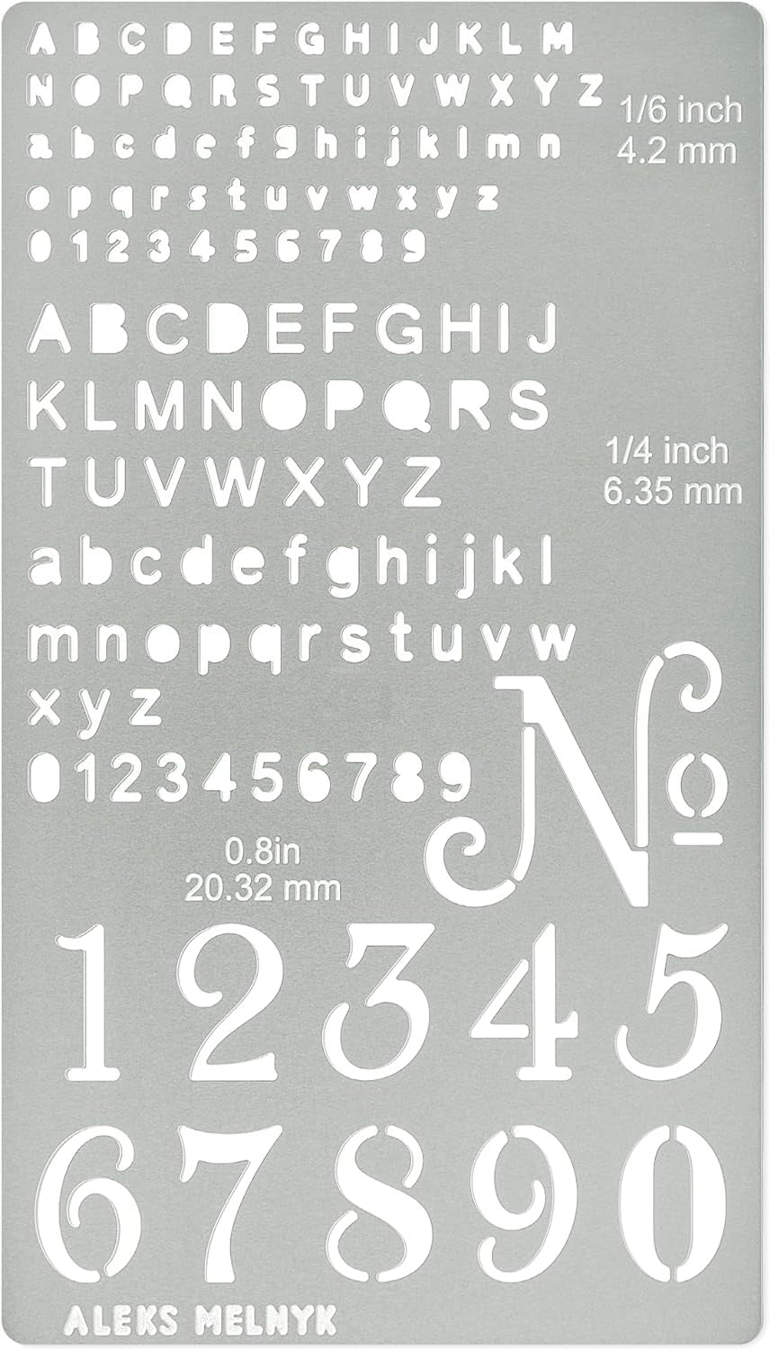 No.422 Metal Stencil, Tiny Letters, Pyrography, Wood Burning, 1 PC, Template, Engraving Wood and Patterns, Alphabet and Number, Lettering, Letting, Bullet Journaling