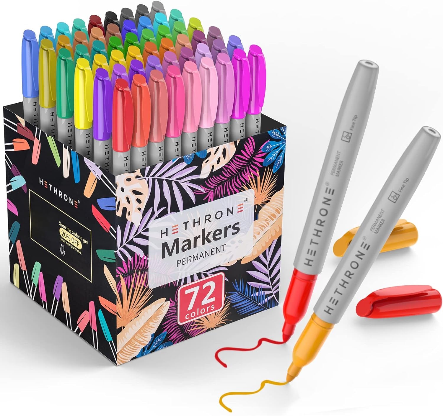 Permanent Markers for Adult Coloring, Marker Pens Work on Plastic, Wood, Stone, Metal and Glass （72 Colors）