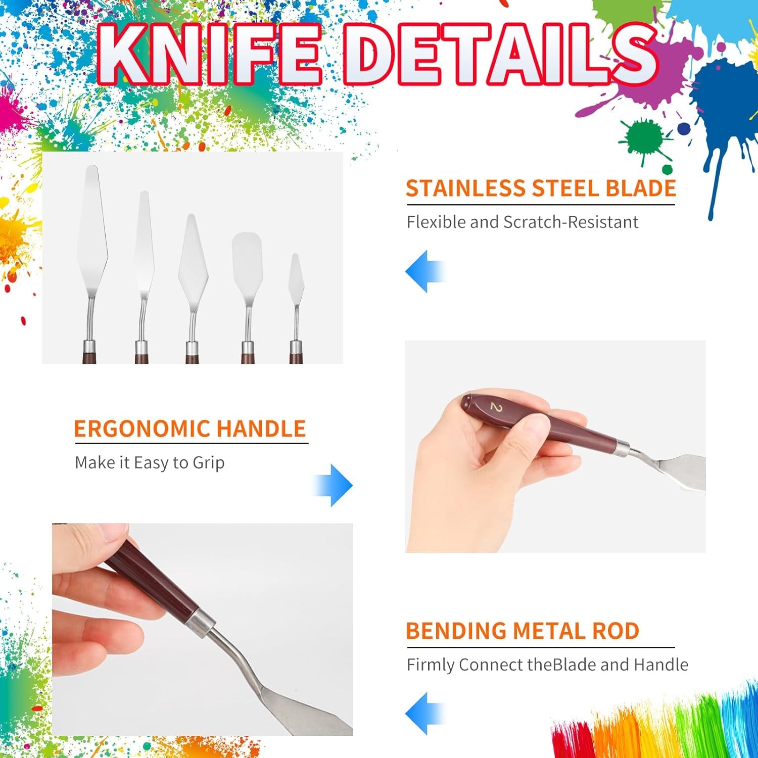 5Pcs Palette Knife,Stainless Steel Spatula Palette Knife Set, Pallet Knife,Painting Knives,Oil Painting Accessories for Oil, Canvas, Acrylic Painting by