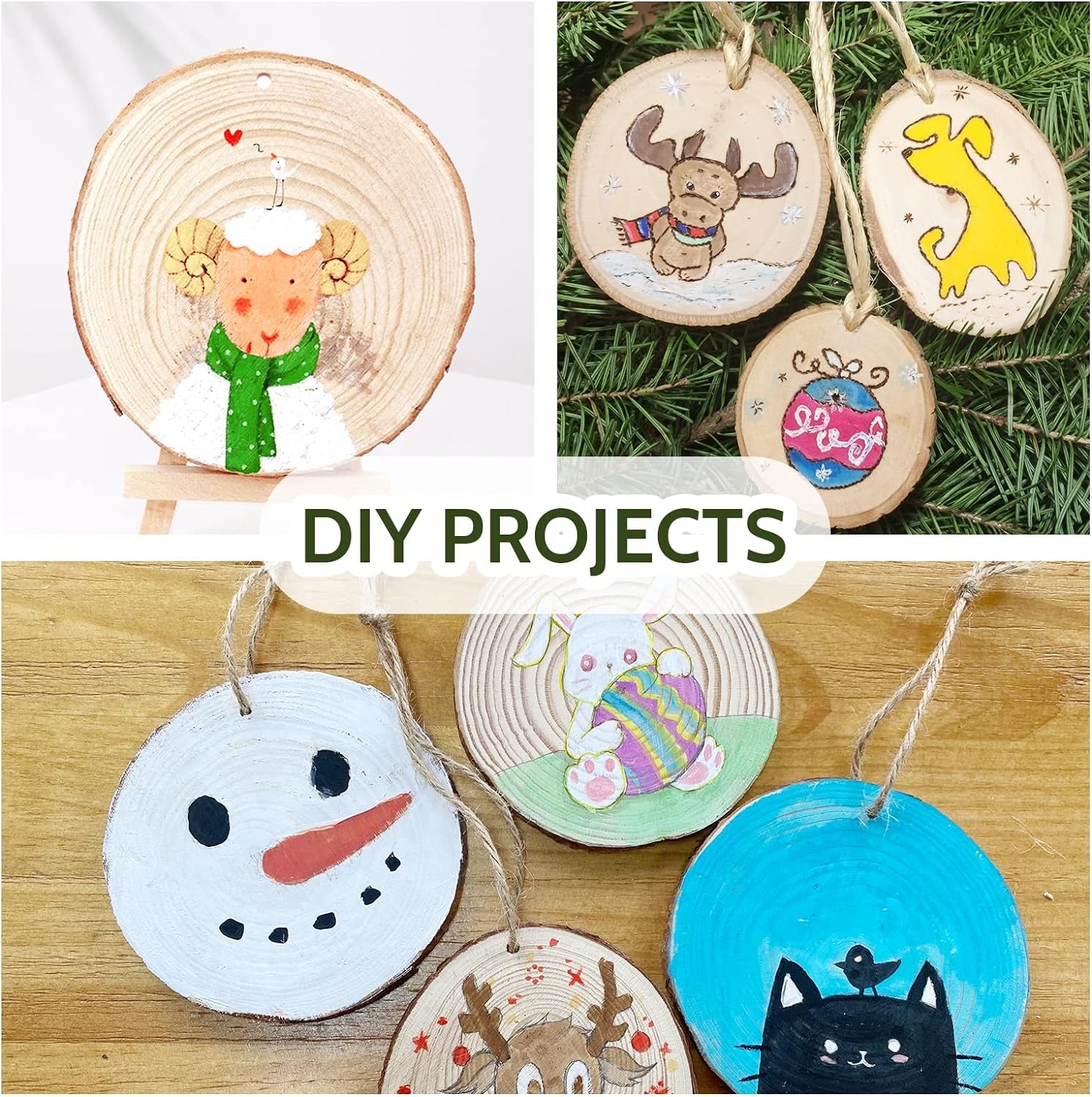 2.3-3.1 Inches Natural Wood Slices Set for Crafts - 25Pcs round Wood Discs with Pre-Drilled Hole for DIY Projects, Christmas Ornaments and Wedding Decoration