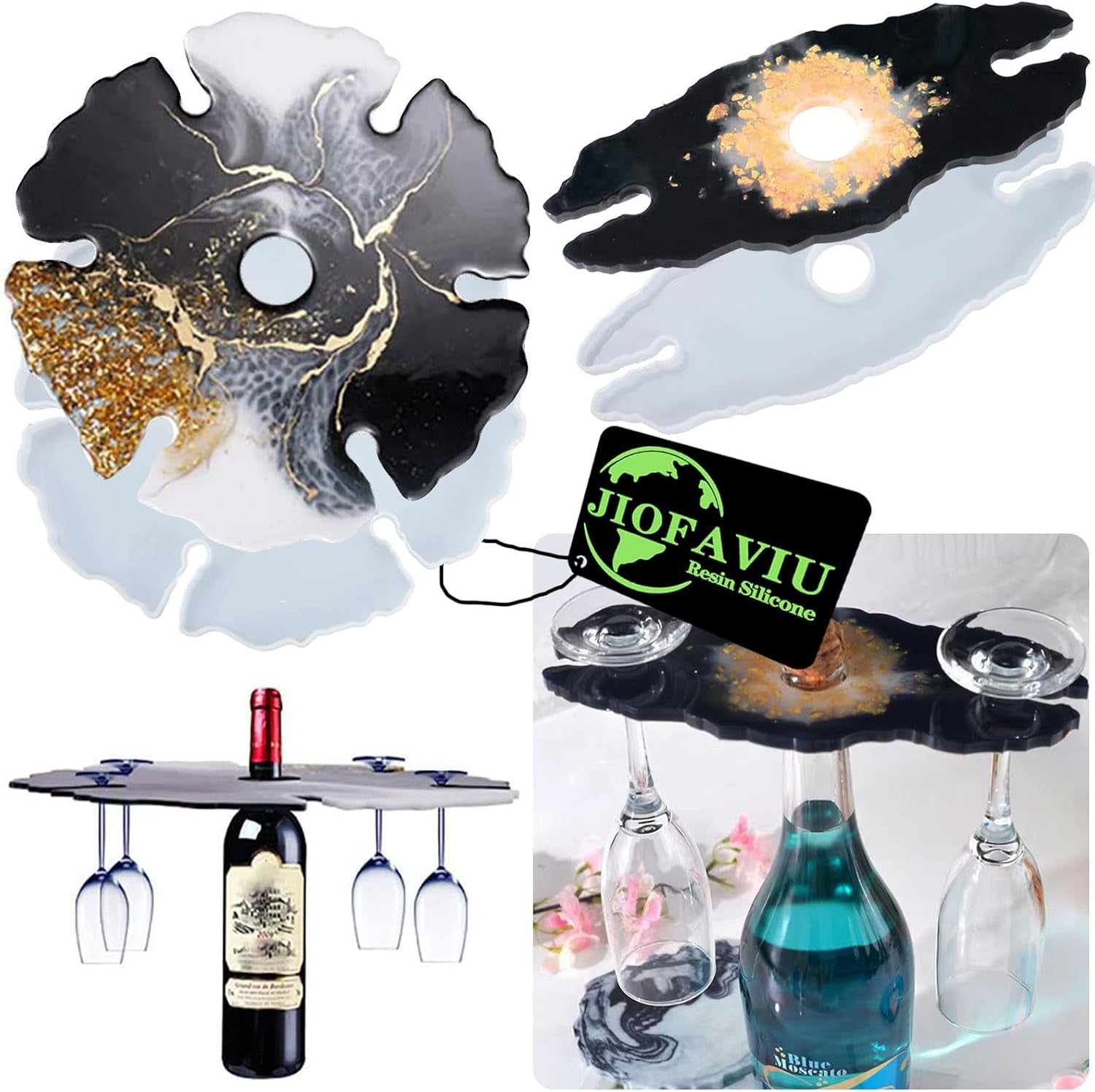 JOFAVIU 15 Pcs Resin Wine Bottle Stoppers Molds Set, Wine Stopper Silicone Molds for Epoxy Resin, Stopper Epoxy Resin Silicone Molds Set Kits (5 Molds with 10 Stoppers)