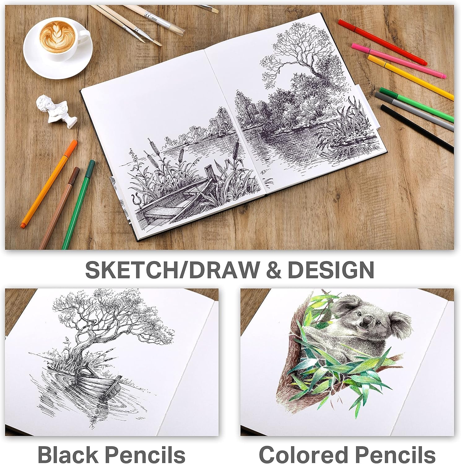 Sketchbook - Hardcover Sketch Pad, 8.5" X 11", Durable Sketch Book for Professional Kids, Adults, Artists and Amateurs, 68 Lb/110 GSM, 58 Sheets, Use with Pens, Pencils, Sketching Stick