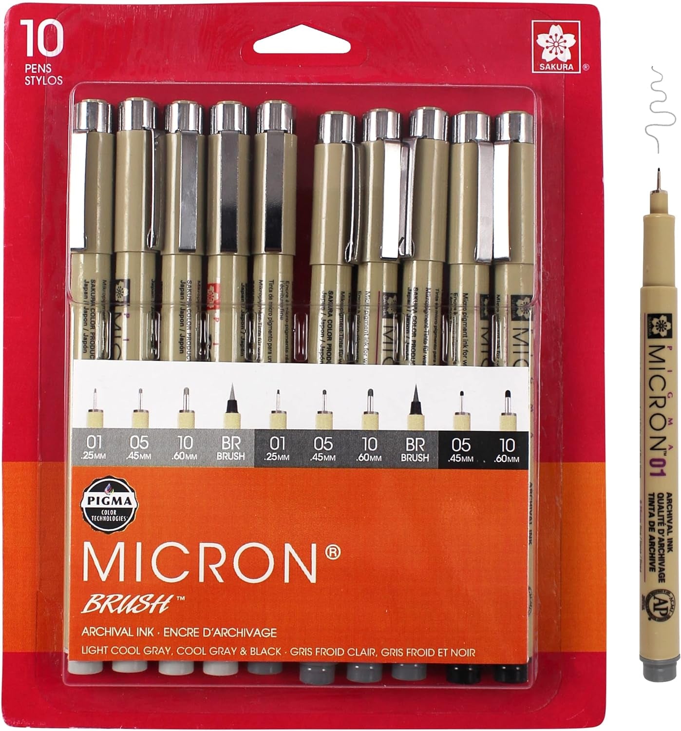 Pigma Micron Fineliner Pens - Archival Black and Gray Ink Pens - Pens for Writing, Drawing, or Journaling - Assorted Point Sizes - 1 Count Pack of 10