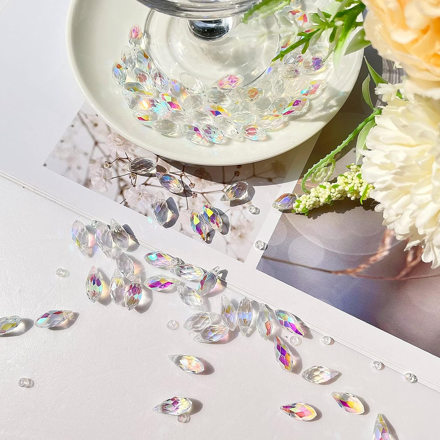 200 Pieces Teardrop Chandelier Crystal Pendants 6 X 12 Mm Crystal Beads for Chandelier Jewelry Making DIY Project Earring Necklaces Bracelets