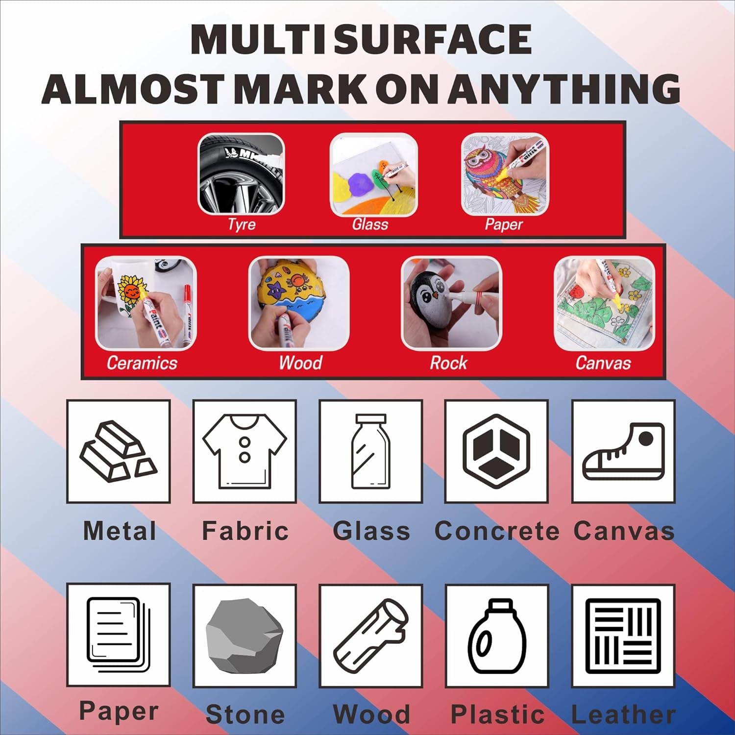 Permanent Paint Pens,Medium Tip Oil-Based Paint Pens,Never Fade Quick Dry and Waterproof Paint Marker Pen for Plastic,Metal, Wood,Glass, Rock, Fabric,Diy Craft and More(Set of 8)