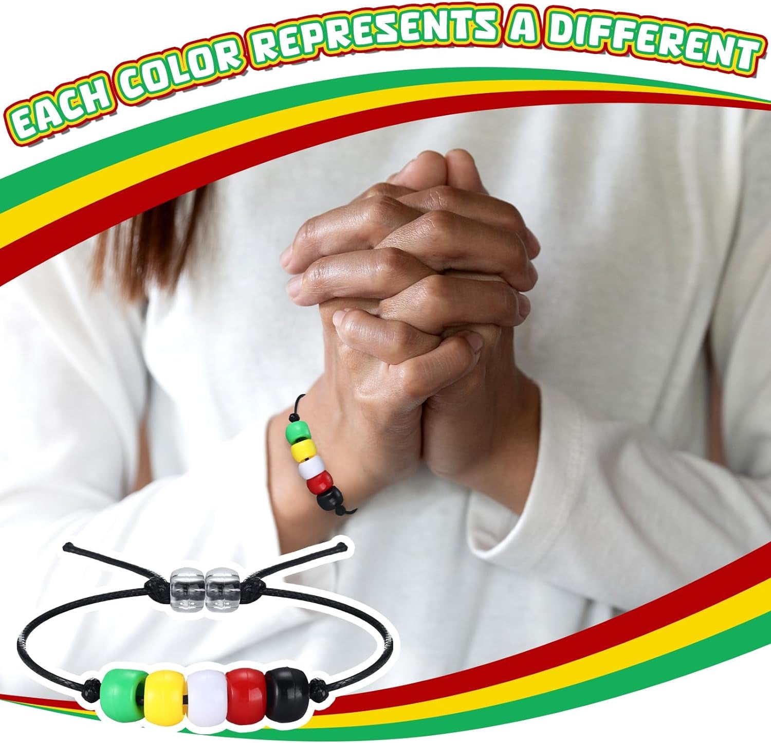 1200 Pcs Plan of Salvation Bracelet Bead Bulk Wordless Faith Bracelet Clear Red Black Green Yellow White Beads with 100 Yards Waxed Cotton Thread Cord Christian Bible Teaching Craft Kits