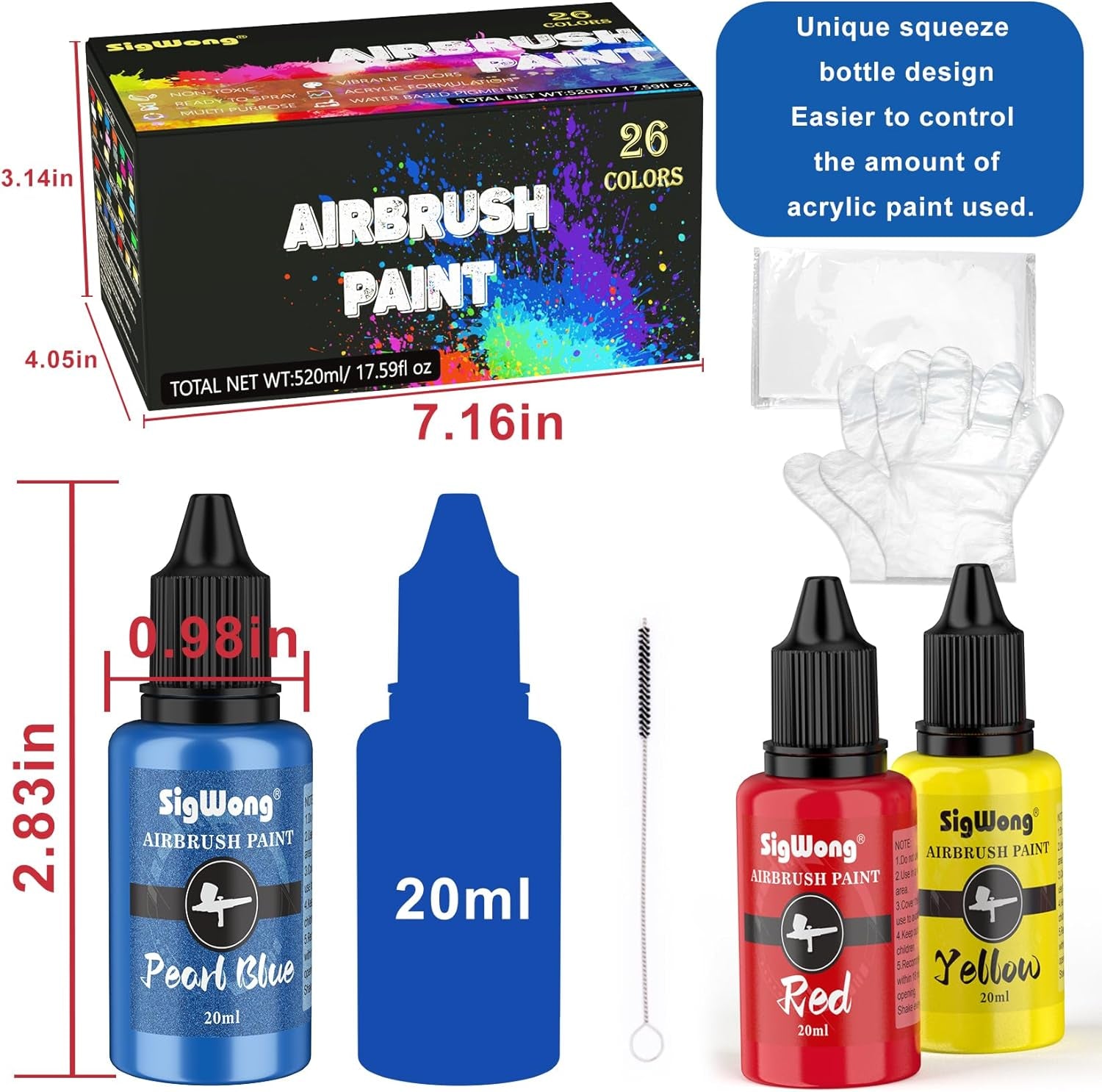 Airbrush Paint Set - 26 Colors Airbrush Paint, Ready to Spray, Water Based Acrylic Airbrush Paint Kit for Metal, Plastic Models, Leather - 0.7Fl Oz