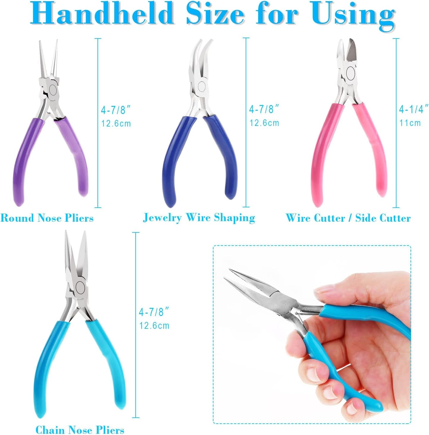 Jewelry Pliers,  4Pcs Jewelry Making Tools Kit with Needle Nose Pliers/Chain Nose Pliers, round Nose Pliers, Wire Cutters and Bent Nose Pliers for Crafts, Wire Wrapping, Jewelry Making Supplies