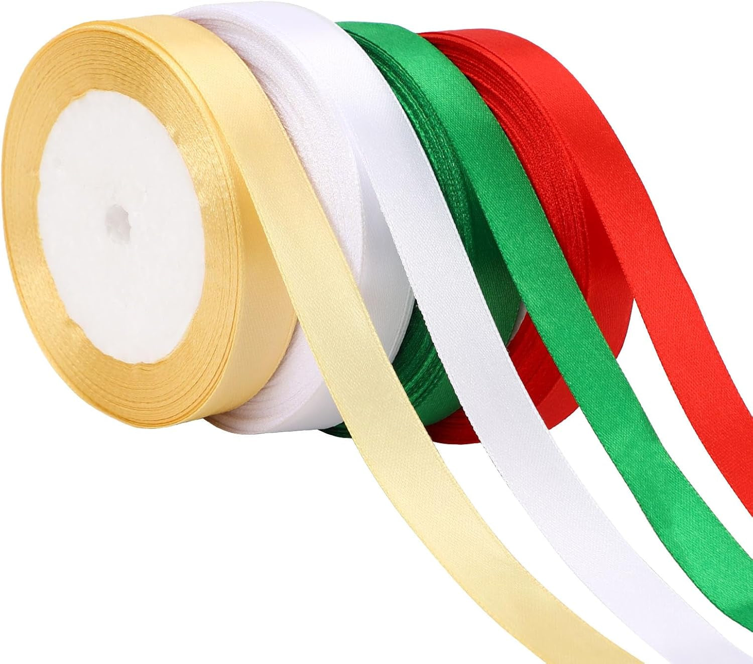4 Rolls 100 Yards Christmas Ribbons 1Inch Wide Holiday Satin Ribbons Fabric for Gift Wrapping and DIY Craft, Red &amp; Green &amp; Gold &amp;White
