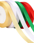 4 Rolls 100 Yards Christmas Ribbons 1Inch Wide Holiday Satin Ribbons Fabric for Gift Wrapping and DIY Craft, Red & Green & Gold &White
