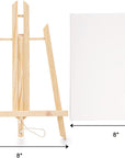 6 Packs 8" X 10" Canvas and Easel Set, Art Easel Stand with Canvas Set Tabletop Wooden Display Stand and Canvas Panels for Artist, Students, Adults, Kids Painting