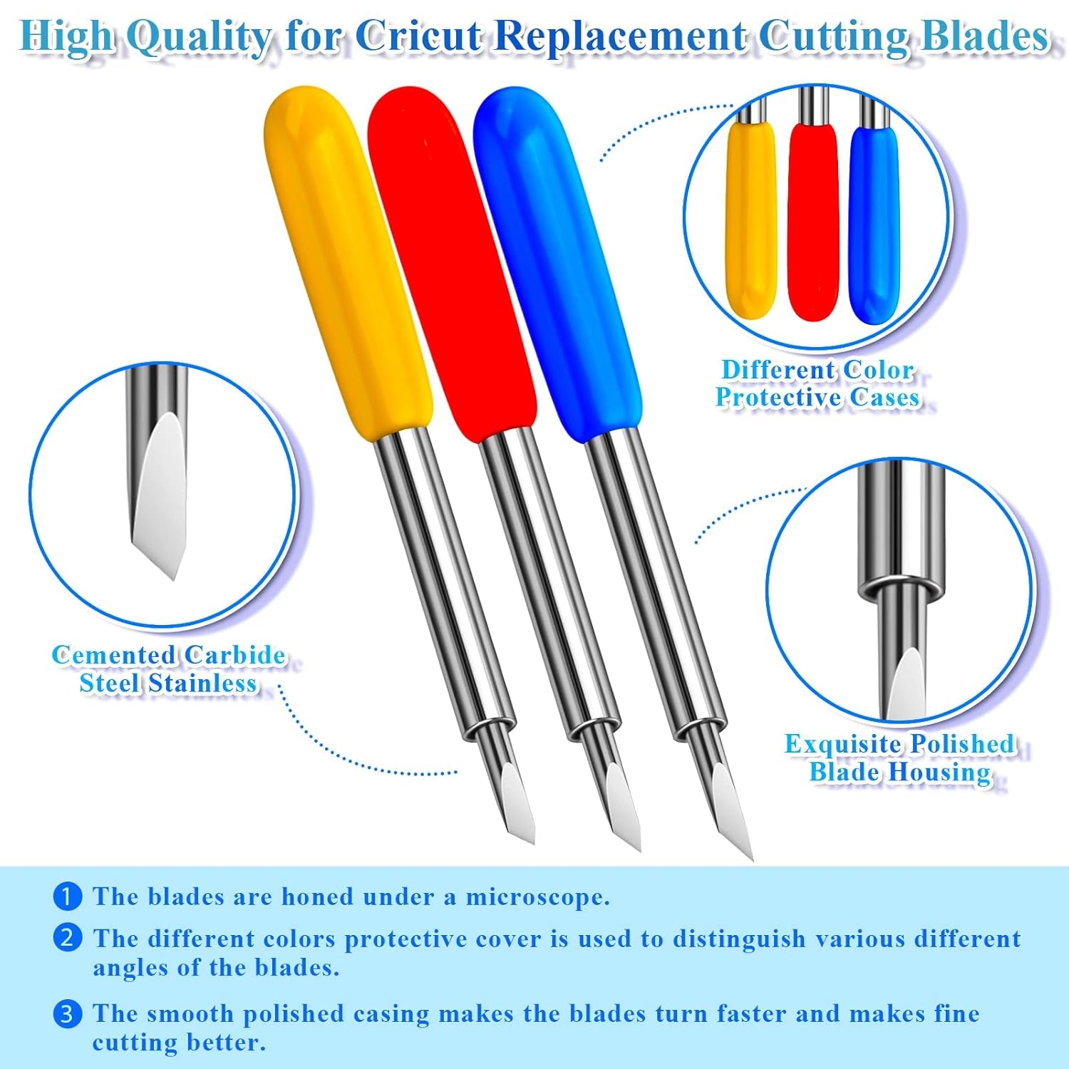 80PCS Replacement Blades for Cricut Blades for Explore Air 2/Air 3/Maker/Maker 3/Expression, 60PCS 45° Standard Blades, 10 PCS 30° Fine Point Blades and 10 PCS 60° Deep Cut Blades