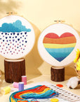 5 Set Embroidery Kit for Beginners Boho Rainbow Cross Stitch with Patterns Embroidery Hoops Instructions Embroidery Floss Needlepoint Kits DIY Adult Beginner Cross Stitch Crafts