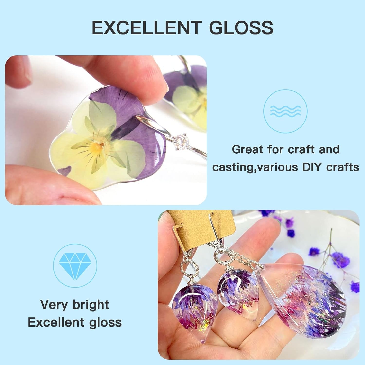 500G UV Resin; New Formula Crystal Clear UV Resin Solar Cure Sunlight Activated Hard UV Resin Kit for Jewelry Making, Casting and Coating DIY Crafts
