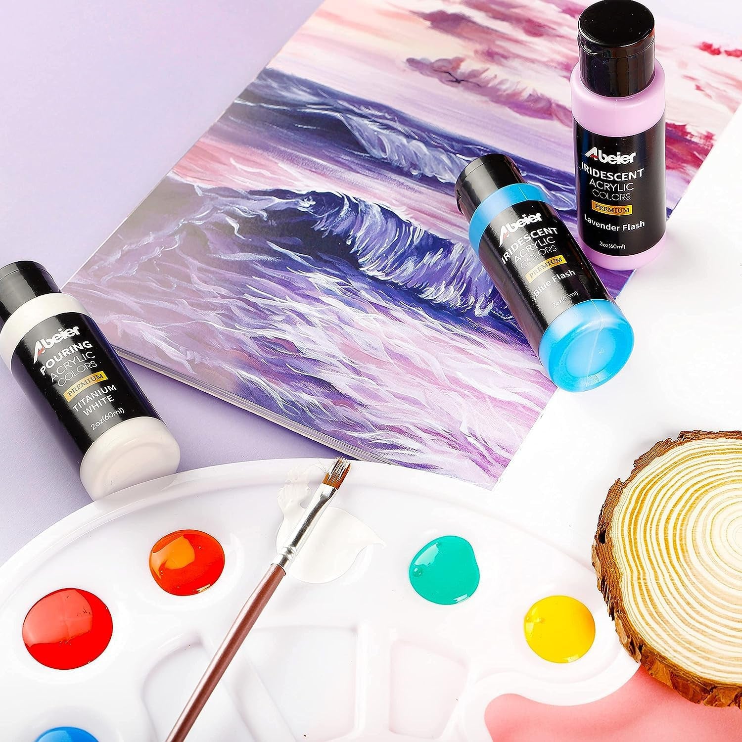 Iridescent Acrylic Paint, Set of 18 Chameleon Colors, 2 Oz/60Ml Bottles, Color-Shifting, Non-Toxic, High Viscosity, Blendable, Paints on Rocks Crafts Canvas Wood, Fabric, Ceramic & Stone