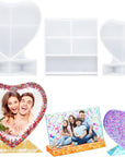 3 Pieces Resin Photo Frame Molds Heart Rectangle Shape Silicone Picture Mold for Casting, DIY Personalized Epoxy Photo Frame Mold for Crafts Table Home Decor
