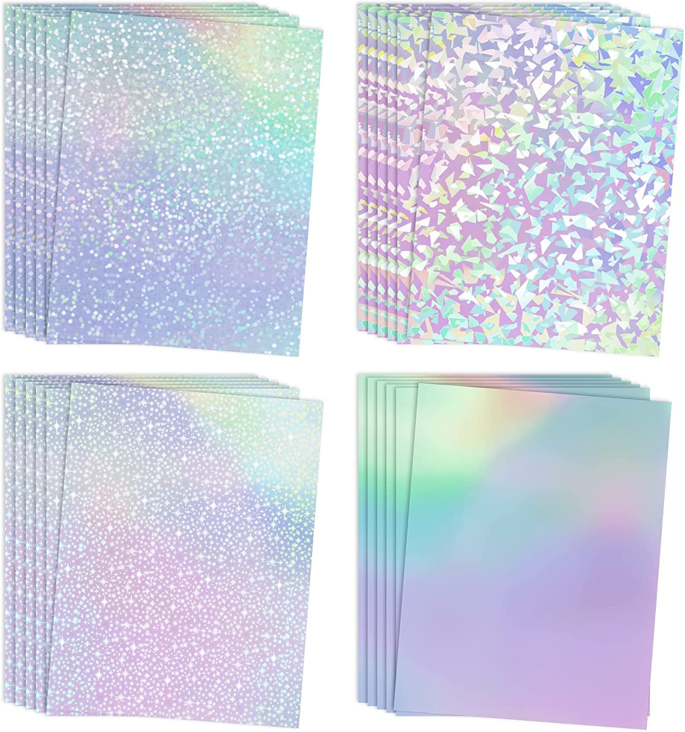 Koala Holographic Laminate Sheets A4 Clear Holographic Sticker Paper 25 Sheets Self Adhesive Transparent Waterproof Holographic Overlay for Sticker Paper - Gem, Dot, Rainbow, Star Patterns