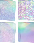 Koala Holographic Laminate Sheets A4 Clear Holographic Sticker Paper 25 Sheets Self Adhesive Transparent Waterproof Holographic Overlay for Sticker Paper - Gem, Dot, Rainbow, Star Patterns