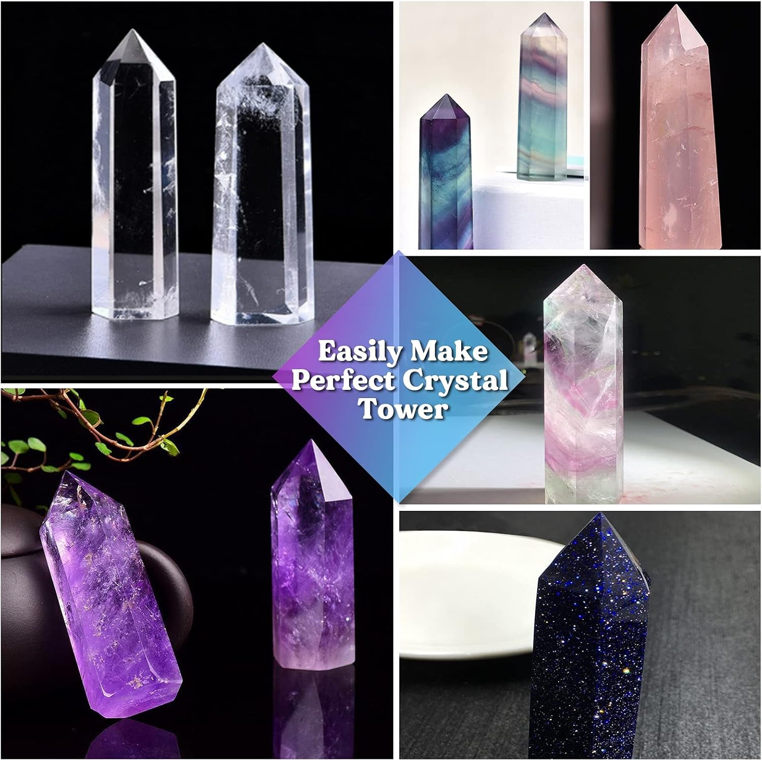 Crystal Tower Resin Molds, Large Point Silicone Molds for Resin, 3 Different Sizes Epoxy Resin Molds for DIY Flower Preservation, Faux Quartz Healing Crystal, Home Decors