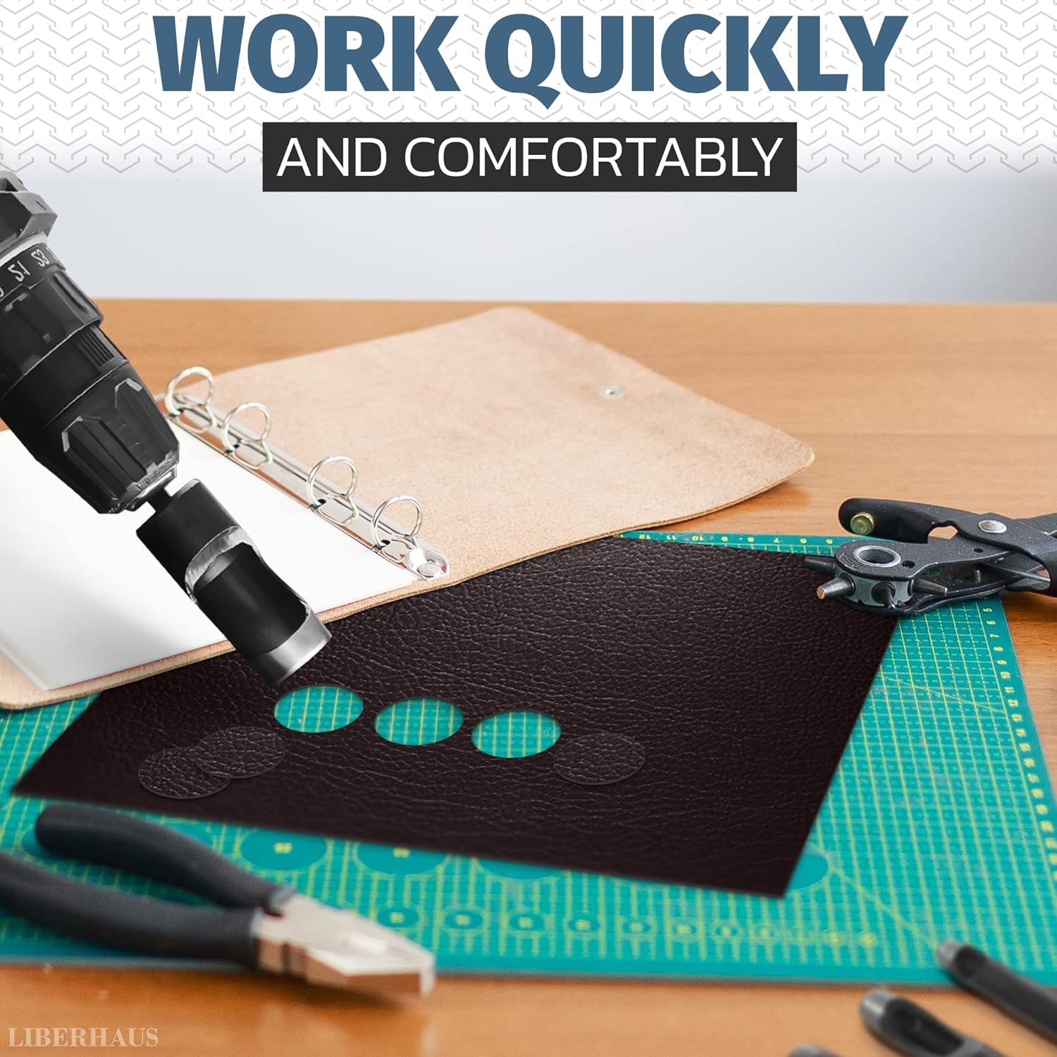 6Pcs Leather Hole Punch Tool - Hollow Punch Set Hex Shank Drill Bits Flexible Drill Bit Extension Hex Shank Drill Bit Set 3/16" 1/4" 5/16" 3/8" 7/16" 1/2" Non-Slip Fit Leather Hole Punches Set