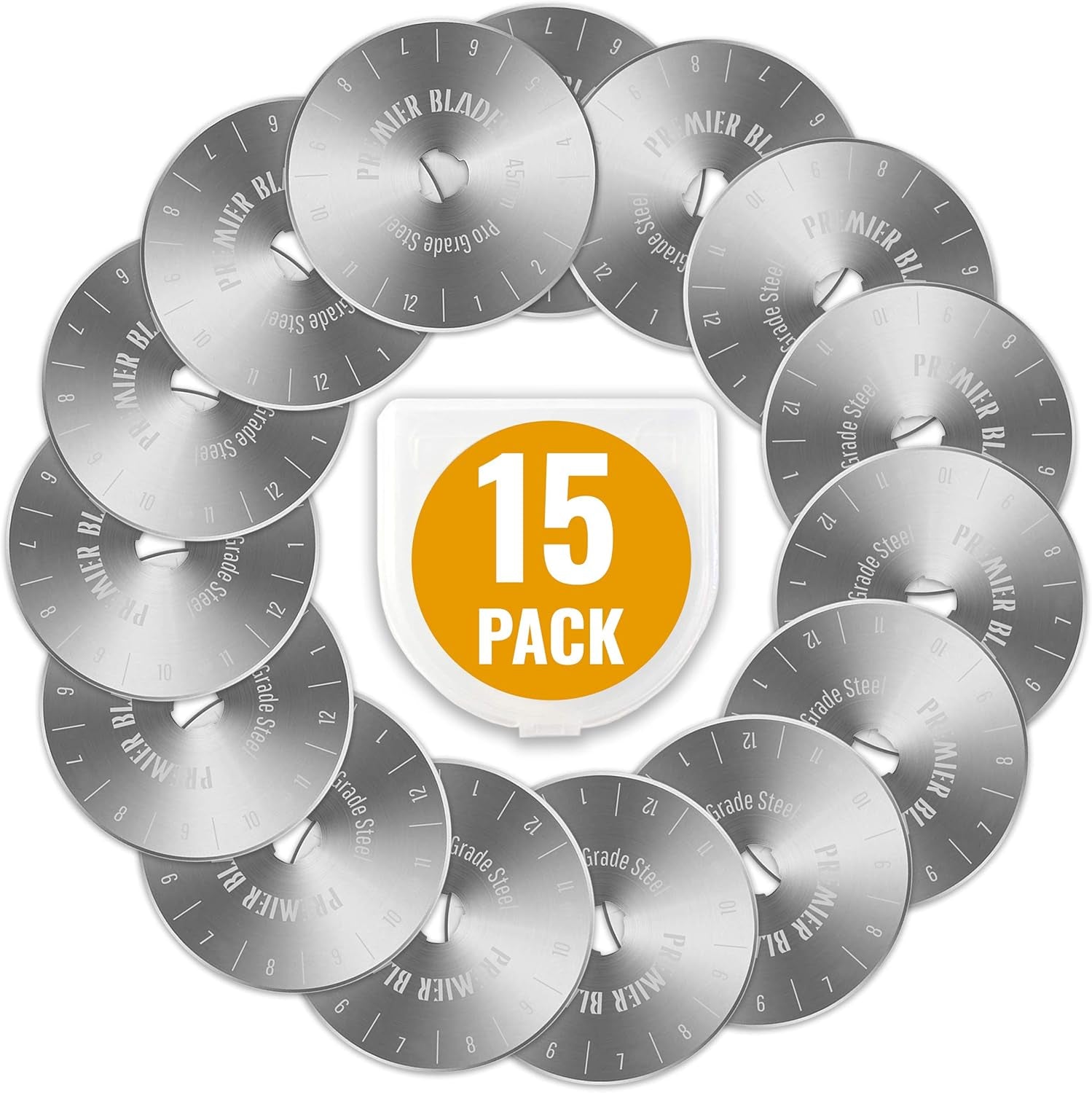 45Mm Rotary Cutter Blades - (15 Pack) Fits Fiskars, Olfa, Martelli Blades and More - Studio Fabric Cutter Wheel for Fabric &amp; Paper