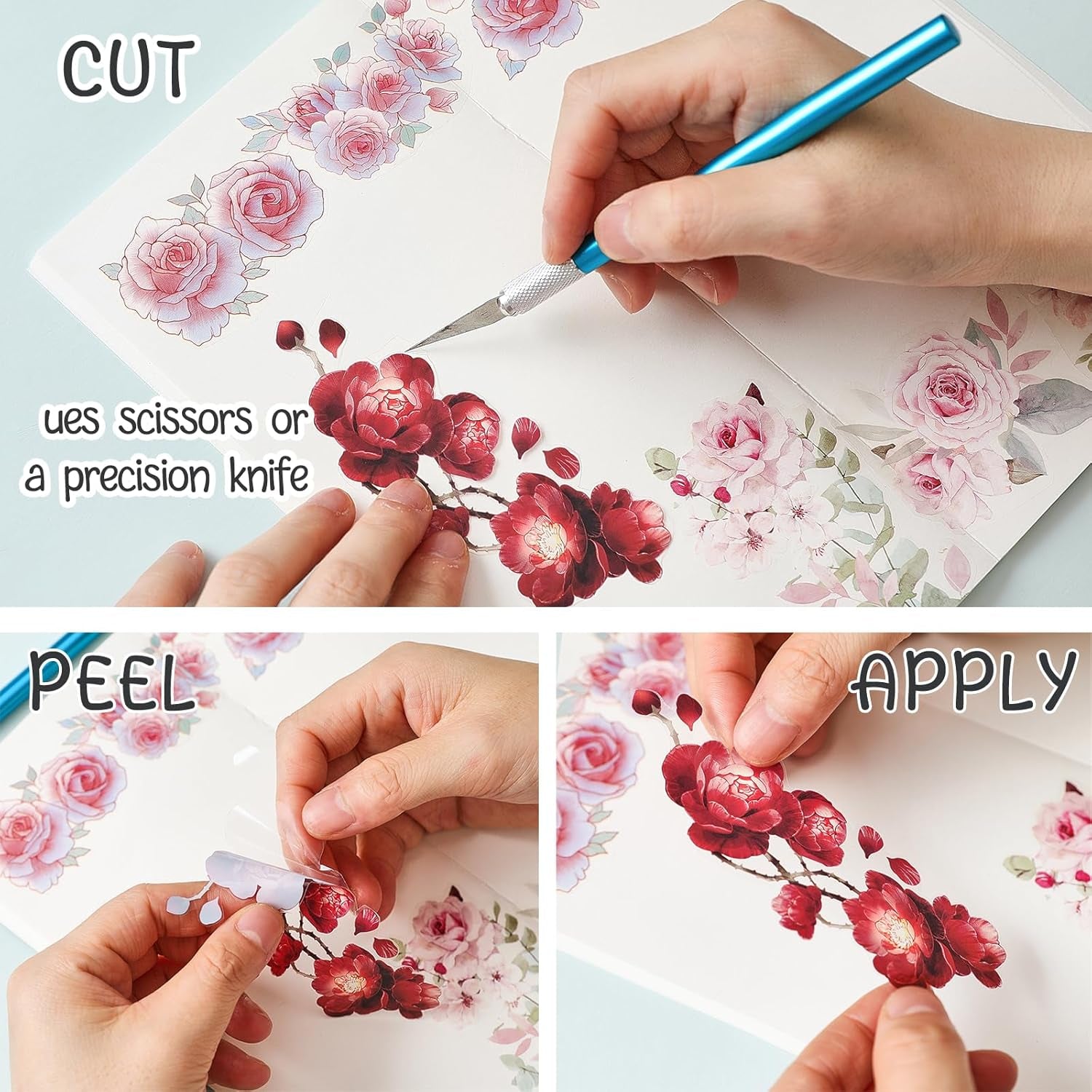 Floral Washi Tape Set - 12 PET &amp; Washi Tapes for Journaling Stickers, Scrapbooking Supplies, Planner, Bullet Journals,Arts &amp; Crafts. Use as Stickers