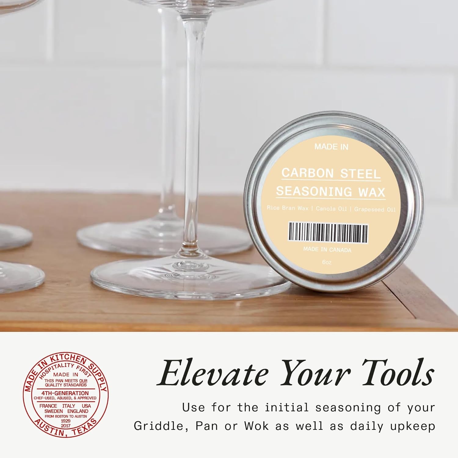 Cookware - Carbon Steel Seasoning Wax (6 Oz) - Crafted in Canada - Rice Bran Wax, Canola Oil and Grapeseed Oil