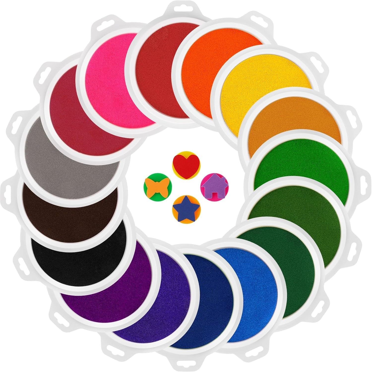 16 Pack Washable Ink Pads for Kids, 7" Large round Stamp Pads for Finger Painting Rubber Stamps