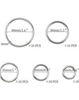 50 Pcs Stainless Steel Smoothing Welded O-Ring, 15/20/25/30/40Mm inside Diameter Metal round Rings for Camping Belt, Dog Leashes, Hardware (Thickness 3Mm, 10 of Each)