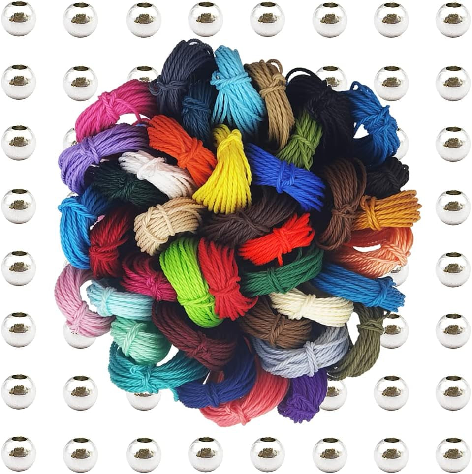 30 Colors Waxed Polyester Twine Cord 1Mm Macrame Bracelet Thread Artisan String for Jewelry Making with 200 Metal Beads, 10M Each Color