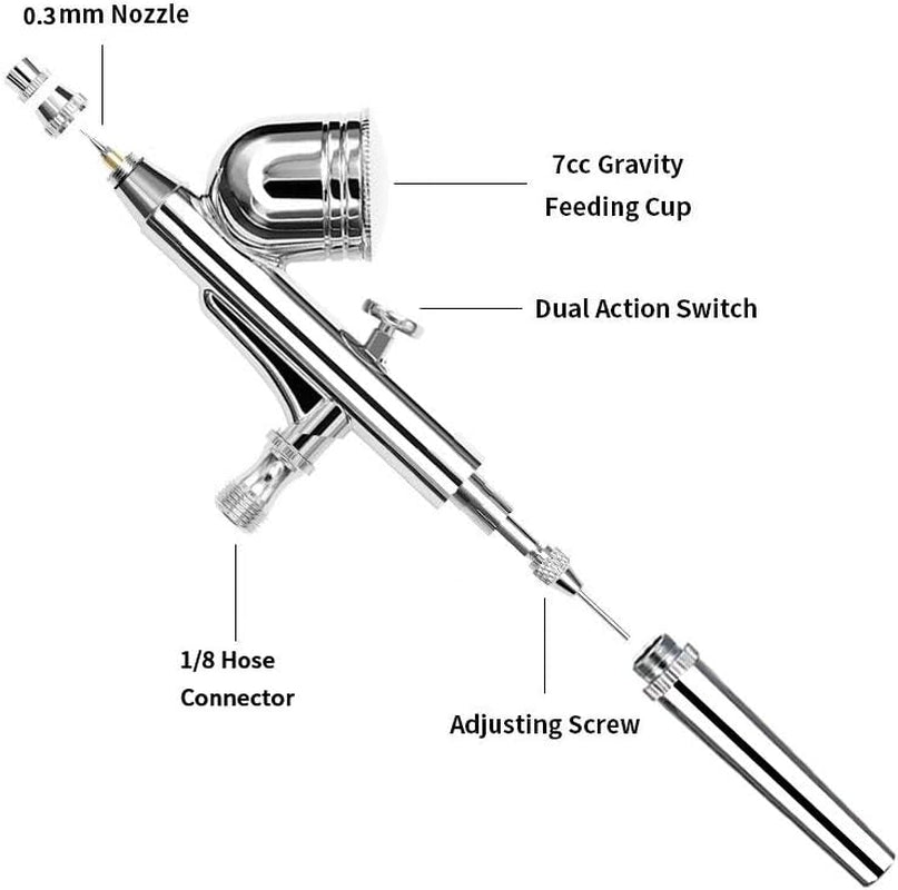 0.3Mm Gravity Feed Dual-Action Airbrush Paint Spray Gun Kit Set