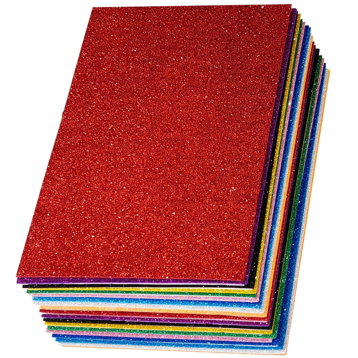 Sticky Glitter Foam Sheets, 20 Packs Thick Self-Adhesive Sparkle EVA Paper Stickers for School Projects, 30 X 20Cm (Multi-Color)