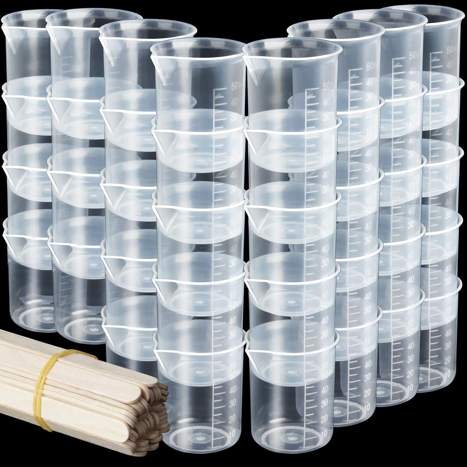 50Ml/1.7Oz Epoxy Mixing Cups, 38PCS Graduated Epoxy Resin Cups, Resin Mixing Cups, Beaker, Pouring Cup, Plastic Measuring Cup for Resin, Epoxy, Acrylic Paint, with 40 PCS Wood Craft Sticks