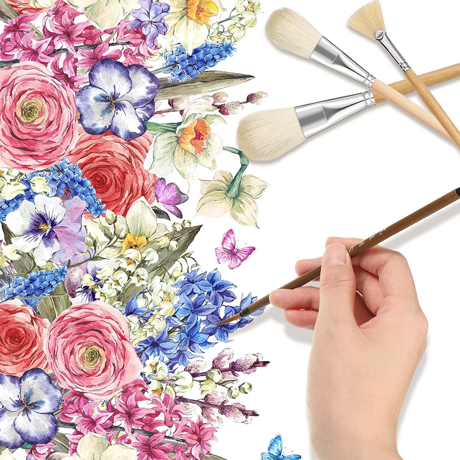 9 Pcs Pottery Glaze Brushes Ceramic Brushes Set Different Shapes Glaze Brushes for Pottery Acrylic Watercolor Wool Bristle Art Paintbrush Sets for Painting Artists Rock Students Adults Kids
