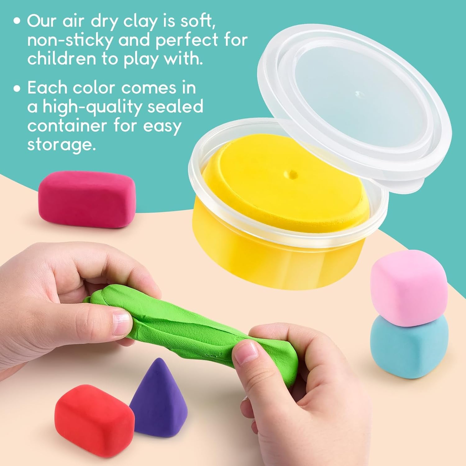 Air Dry Clay Kit for Kids - Comes with Instructional Guide Featuring 4 Scenes &amp; 26 Projects Tutorials, 18 Cans of Modeling Clay, Includes Display Stand, Gift for Girls and Boys