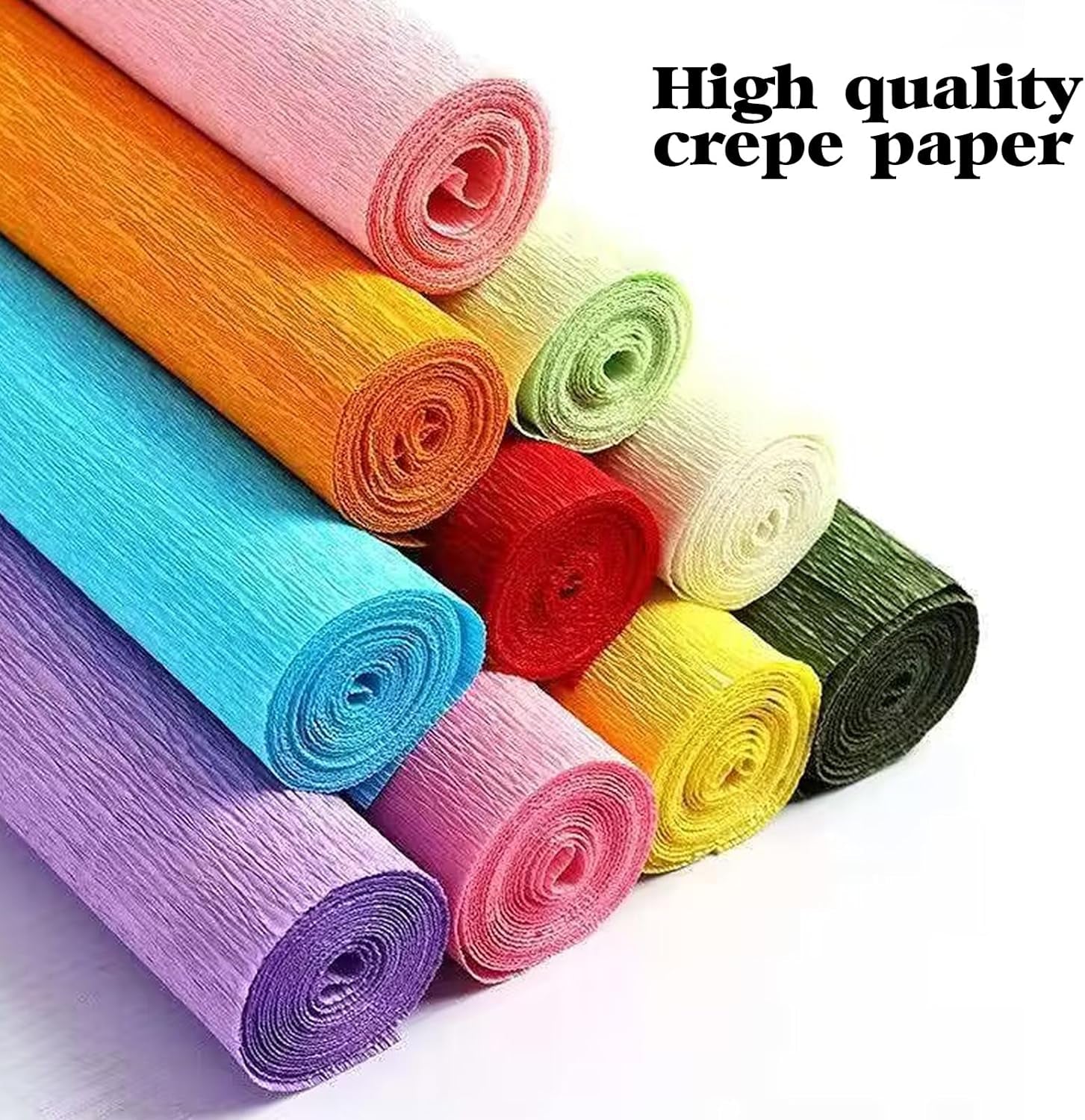 65Pcs Crepe Paper Flower DIY Kits, 14 Rolls Rainbow Colors Crepe Paper Rolls 8Ft Long 10 Inch Wide, 50 Pcs Green Floral Iron Wire and 1 Roll Green Tape for Birthday Party Wedding Festival Ornament