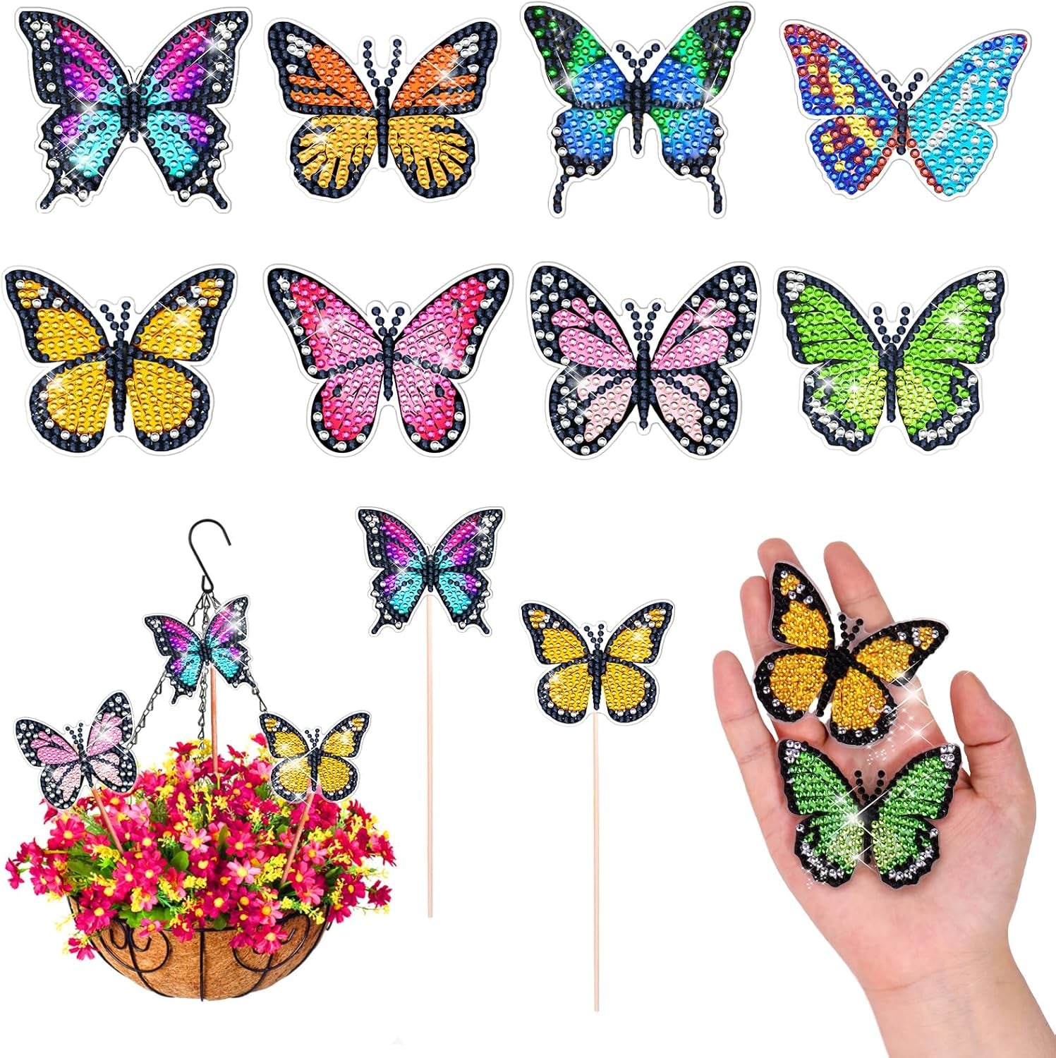 8 Pcs Diamond Art Kits, Bee Style Diamond Art Kits for Garden Decor, Garden Stakes Diamond Art Kits for Adults, DIY Diamond Art Accessories