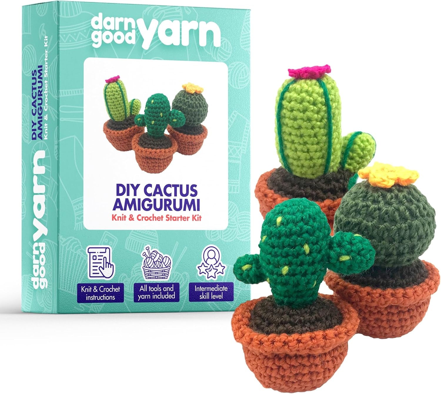 - Crochet Kit for Beginners to Intermediate | Cactus DIY Crochet Amigurumi - Crochet Kit Include Pattern, Yarn, Crochet Hook, Stuffing and Knitting Needles