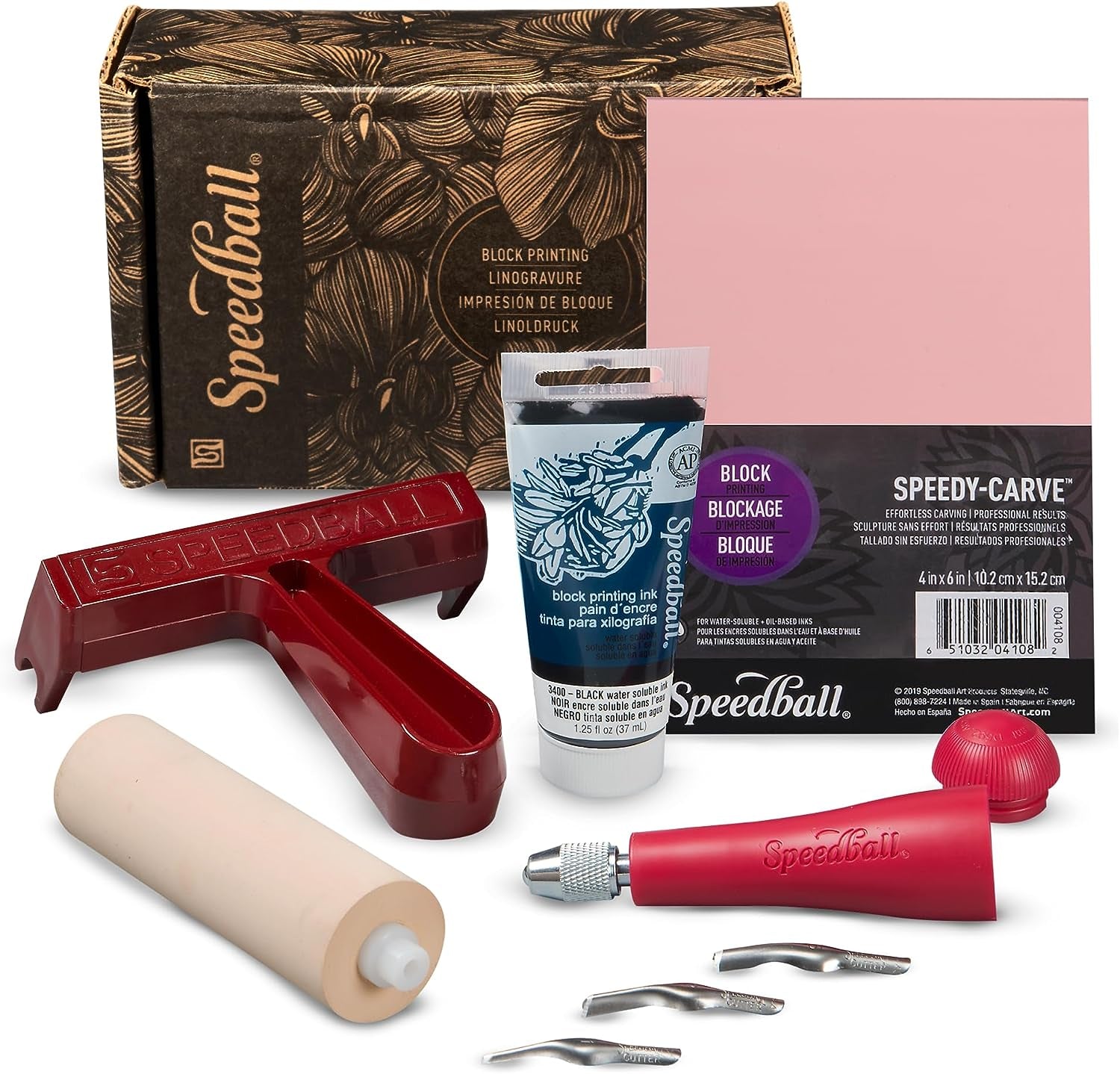 Super Value Block Printing Starter Kit – Includes Ink, Brayer, Lino Handle and Cutters, Speedy-Carve
