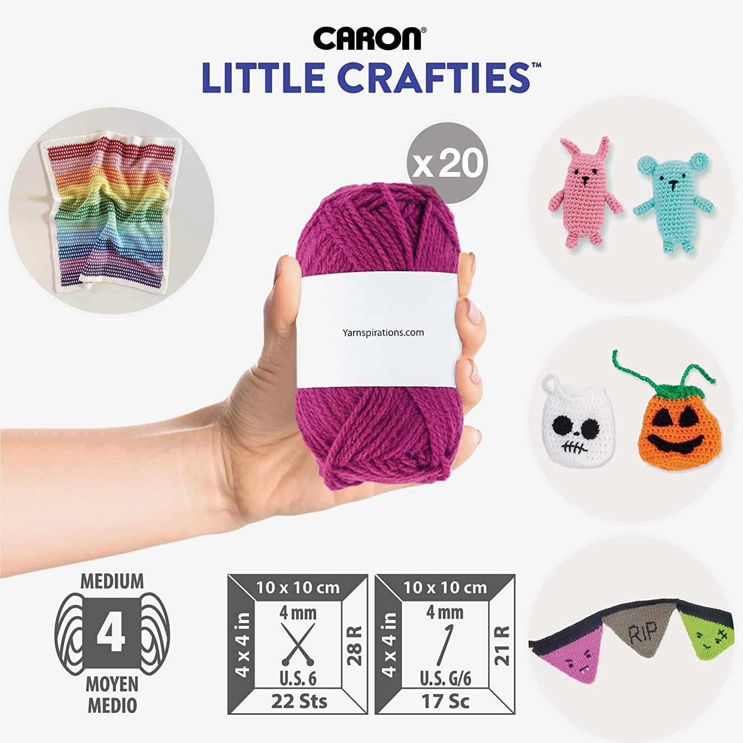 ® Little Crafties™ 20 Assorted Acrylic Yarn Skeins 63Yd Each for Knitting and Crochet Projects , Multipack Starter Kit