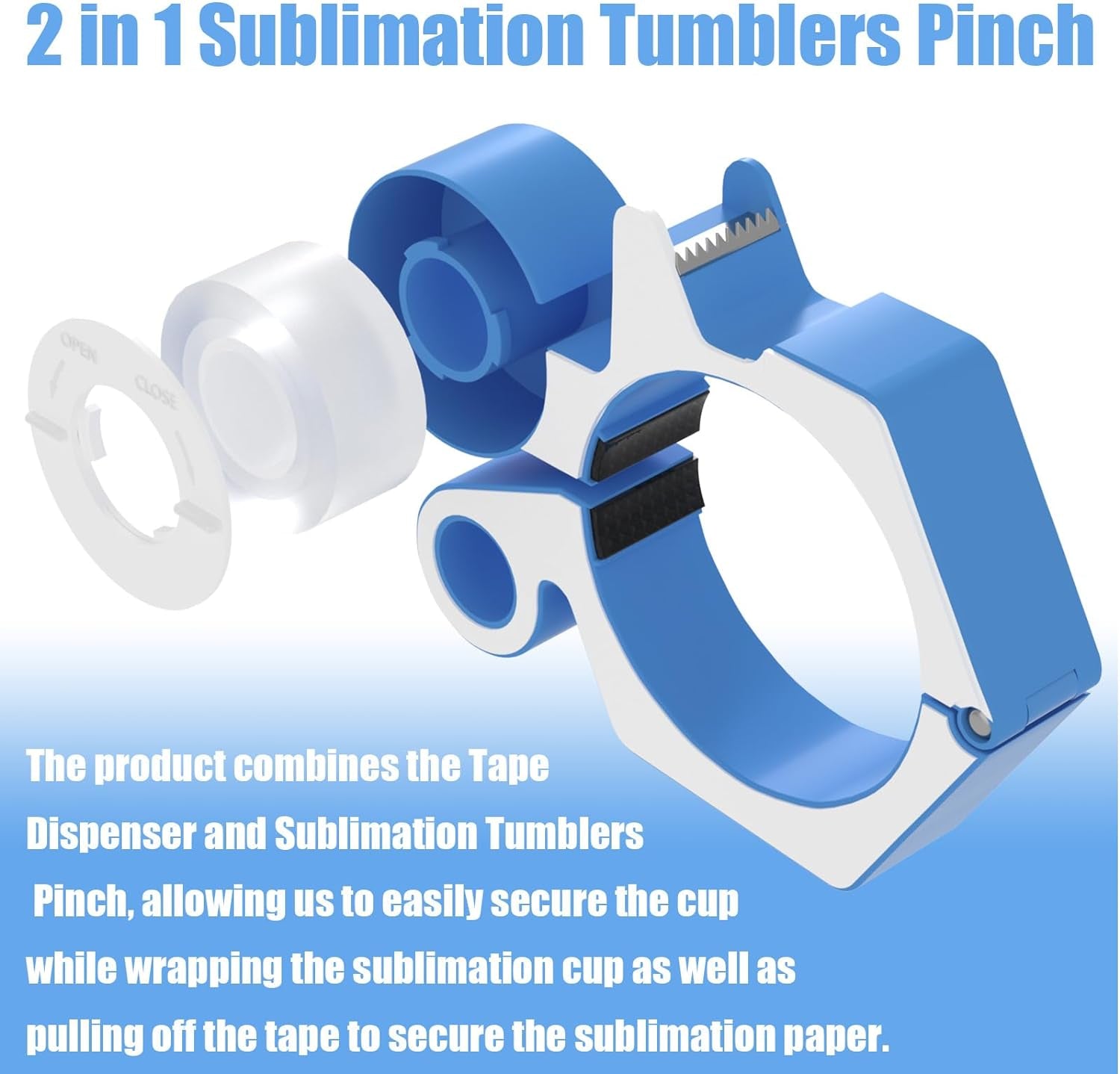 Sublimation Tumblers Pinch 20 Oz, with Heat Tape Dispenser, Pinch Tumbler Clamp Grip Tool, Supplies for Sublimation Paper & Tumblers with 2 Rolls Sublimation Blanks Thermal Tape (Blue)