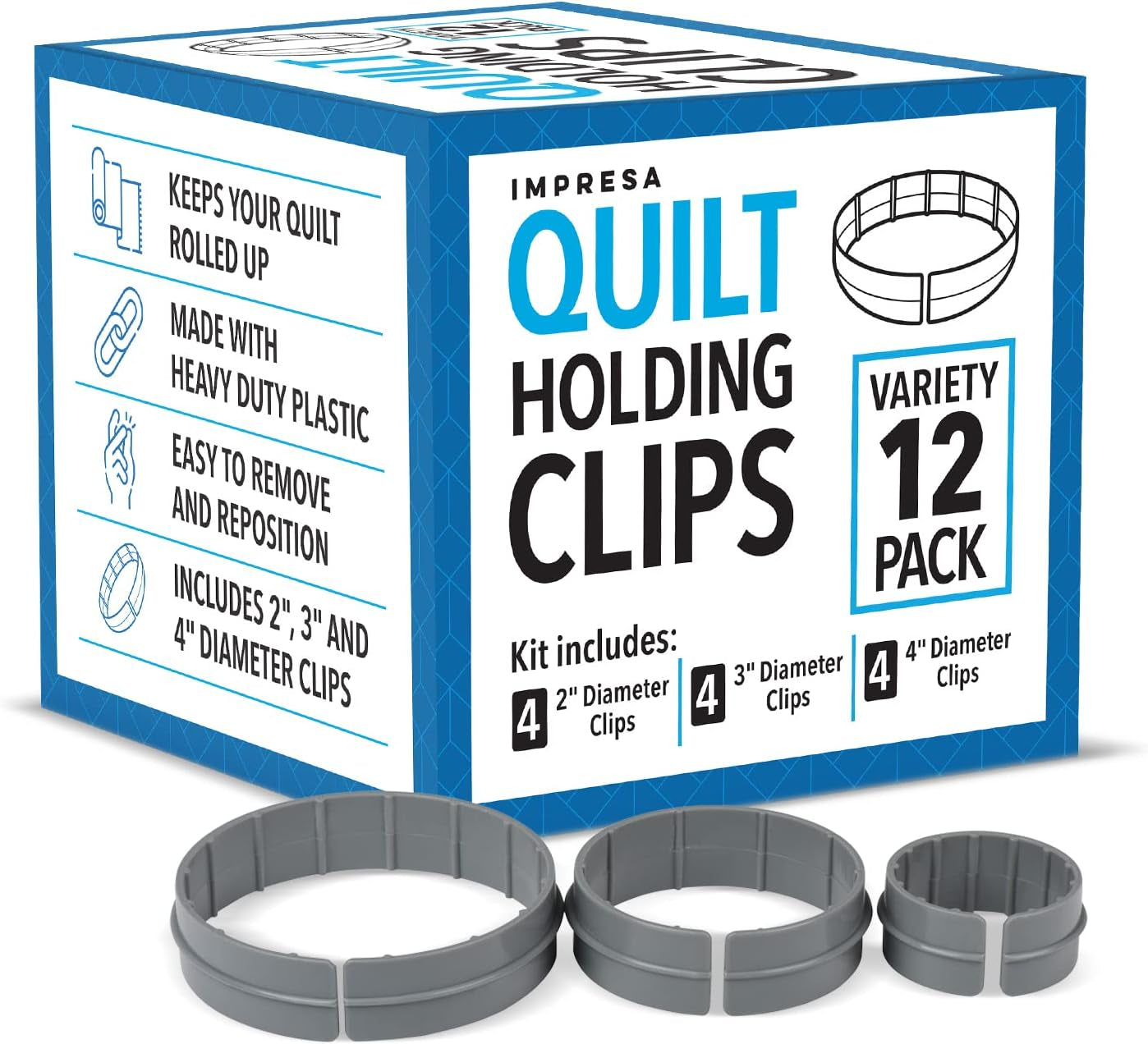 [Variety 12 Pack] 2,3,4 Inch Diameter Quilting Rings - Quilt Clip for Quilting Creations - Quilt Clip for Machine Quilting - Versatile Clamps for Quilting Free Motion- 1&quot; Tall Clamp for Quilt